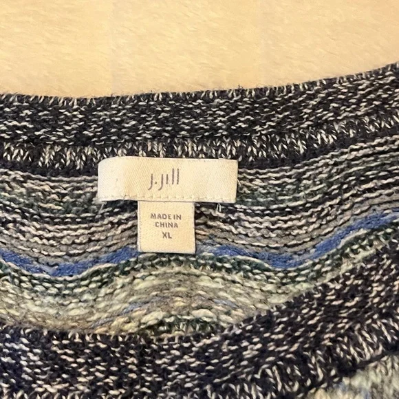 J. Jill XL Heather Blue White Wavy Preppy Knit Fall Winter Coastal Sweater - Picture 1 of 8